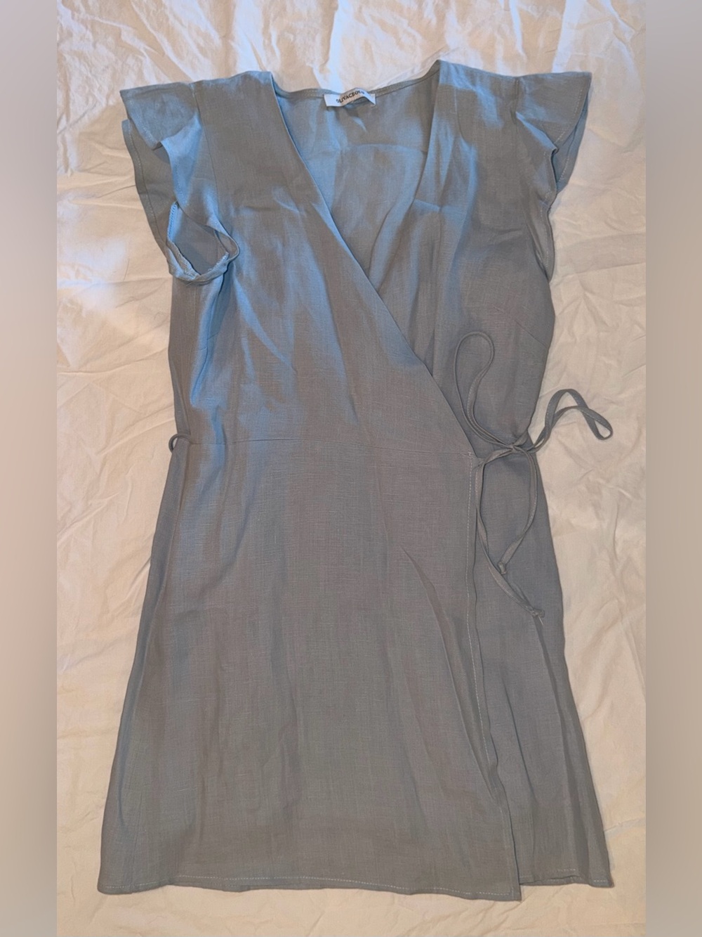 Olivaceous Light Blue Wrap Mini Dress with Tie Waist